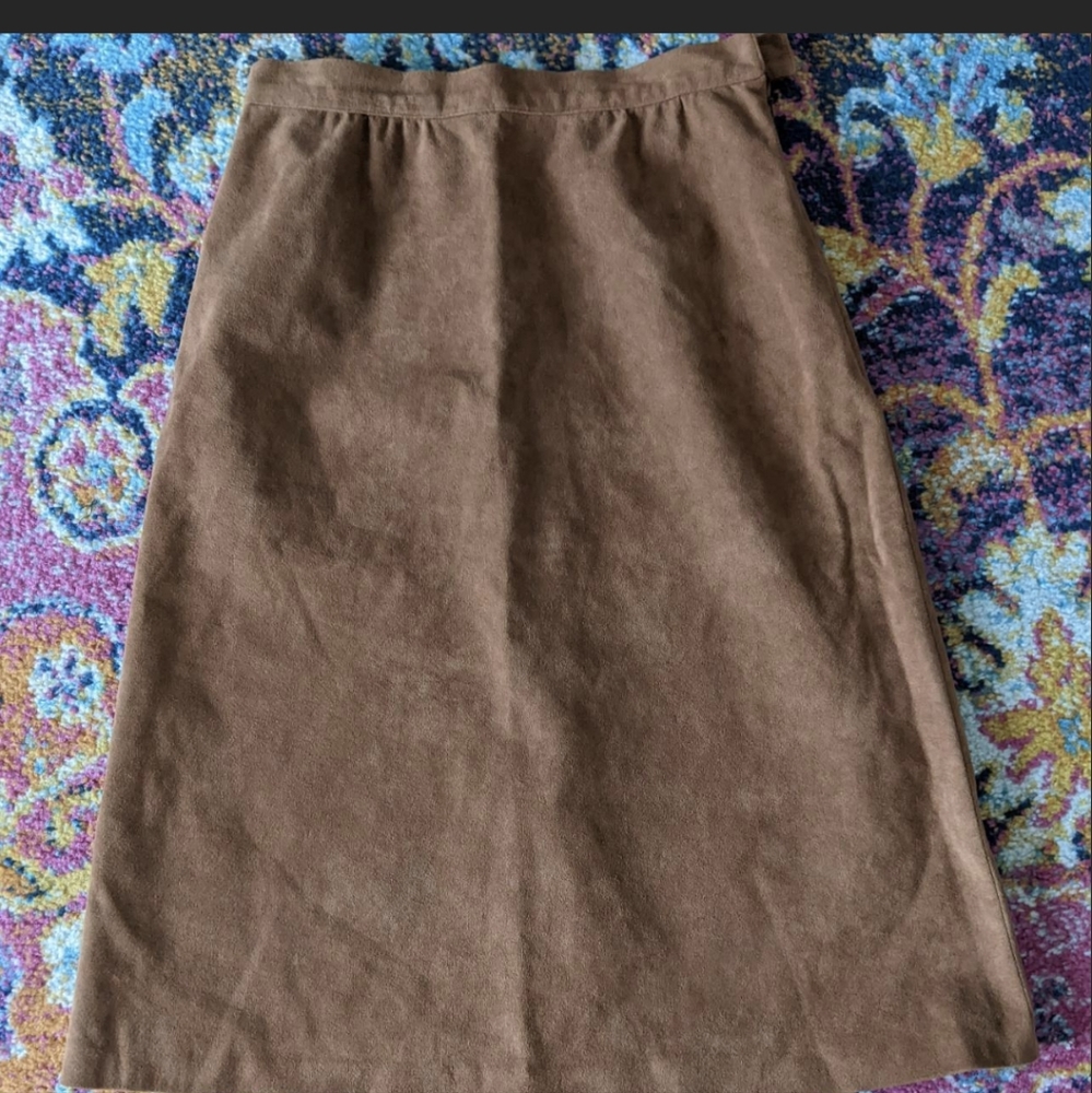 Vintage Suede tan midi skirt - 27" waist